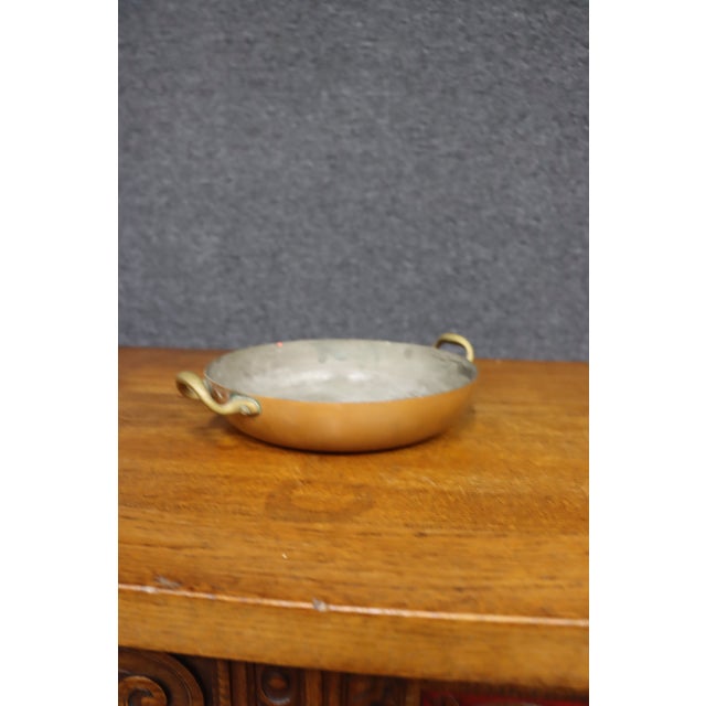 Metal Antique Copper Gratin / Sauté Pan With Brass Handles For Sale - Image 7 of 14