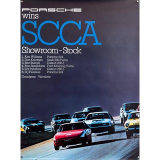 Porsche Wins Scca Showroom Stock Original Porsche Poster by Advertising Agency Strenger, 1980 For Sale