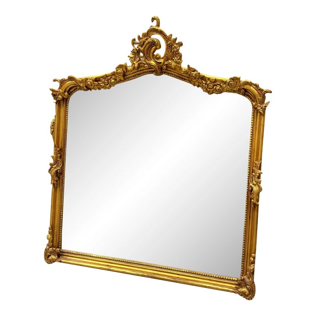 1990s French Style Gold Wall Mirror with Gold Leaf Details For Sale