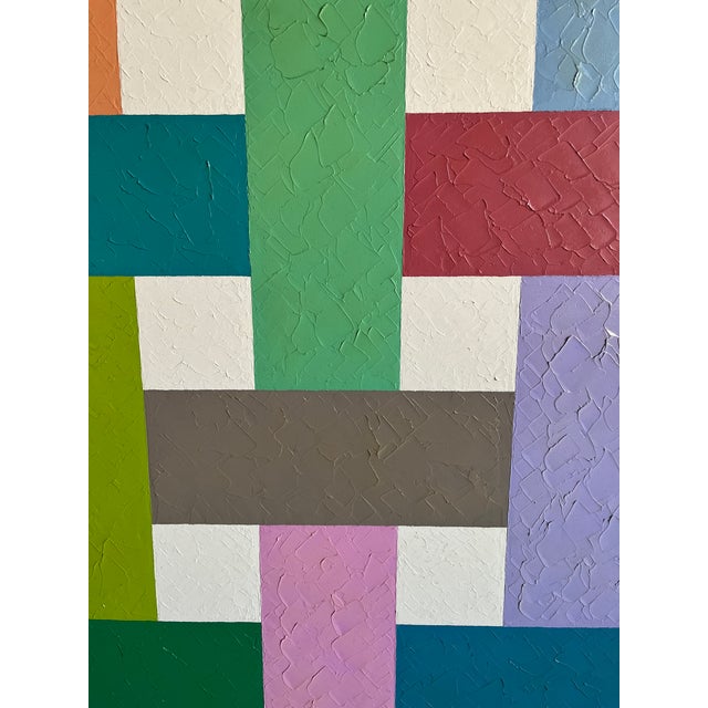 Green Baskets III, Abstract Geometric Oil Painting on Canvas For Sale - Image 8 of 12