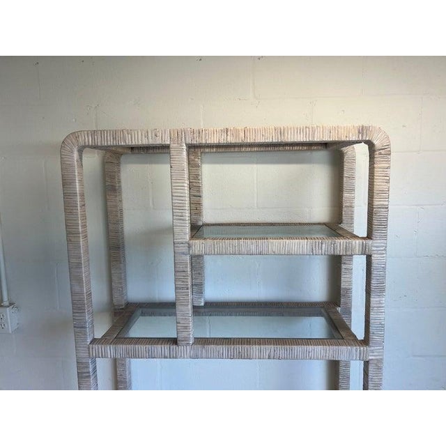 Palm Beach Whitewashed Rattan Etagere For Sale - Image 10 of 18
