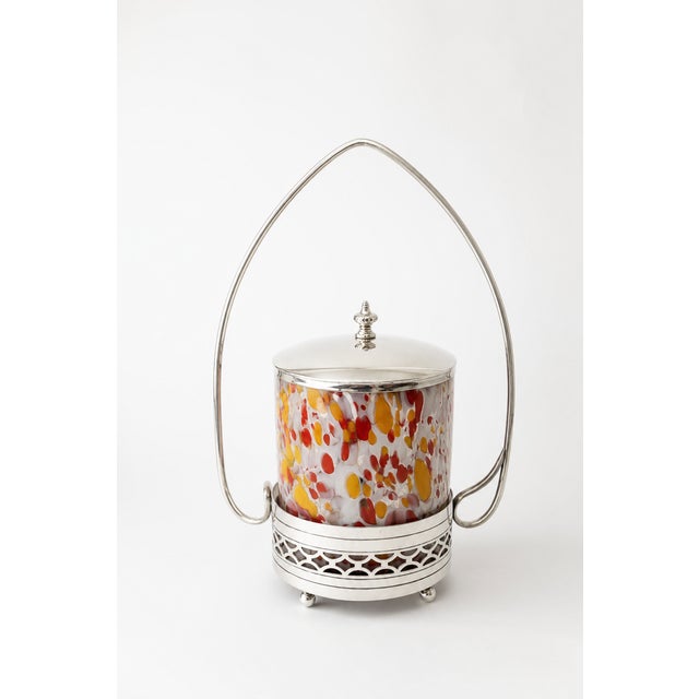 Art Deco Mottled Spatter Glass and Silver-Plated Covered Jar, Belgium, 1930s For Sale - Image 14 of 14