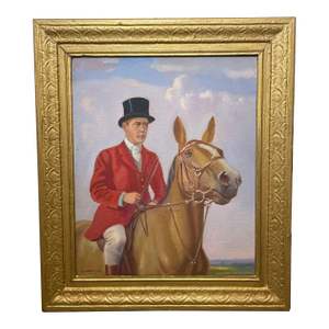 1940s British Historic Oil Painting Royalty Hunting Portrait of King Edward VIII, Framed
