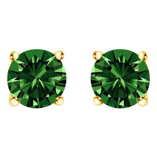 14K Yellow Gold 1 1/2 Cttw Lab Grown Green Diamond Classic Solitaire Stud Earrings For Sale