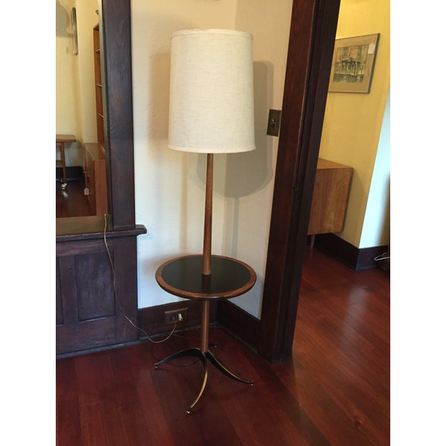 Tony Paul For Westwood Mid Century Floor Lamp With Built In Side Table Walnut Brass And Melamine Chairish
