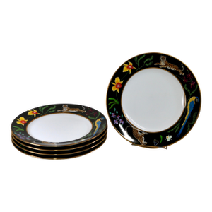 1980s Lynn Chase Designs Jaguar Jungle 8.25 Salad Dessert Plate 24k Rim - Set of 5