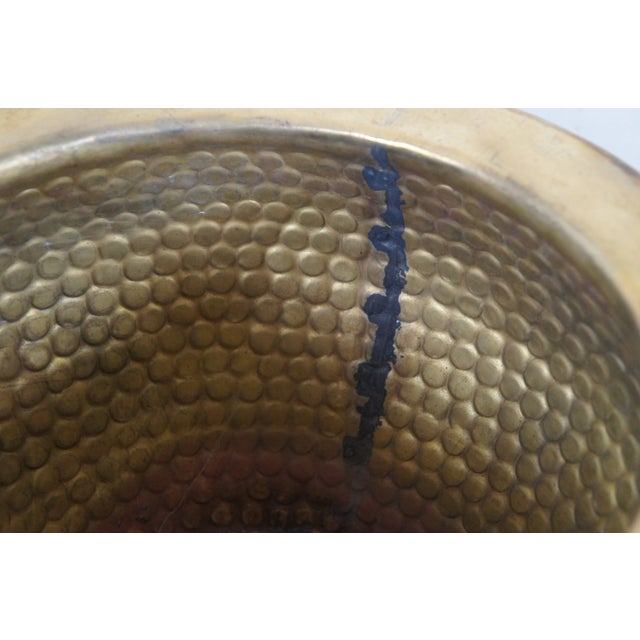 Metal Vintage Chinese Hammered Brass Nesting Foo Dog Planter Jardiniere Cachepot With Box For Sale - Image 7 of 11