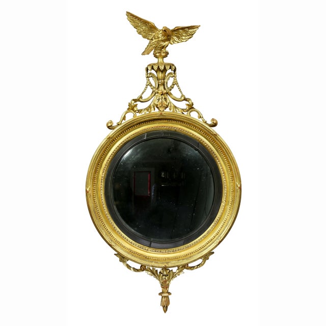 Gold Regency Giltwood Convex Mirror For Sale - Image 8 of 8