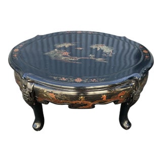 1950s Black Lacquer Chinoiserie Coffee Table For Sale