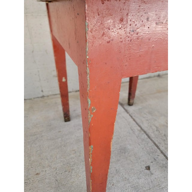 Wood Primitive Farmhouse Style Barn Red Tavern / Work Table For Sale - Image 7 of 9