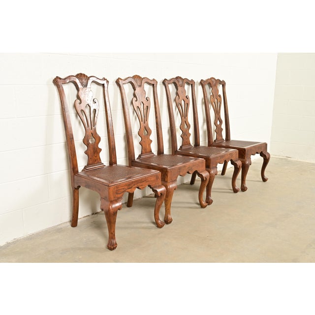 Henredon Henredon Georgian Carved Oak and Cane Dining Chairs, Set of Four For Sale - Image 4 of 14