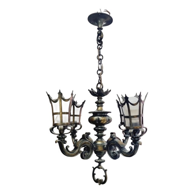 Antique Flemish Bronze Chandelier, 1920s For Sale