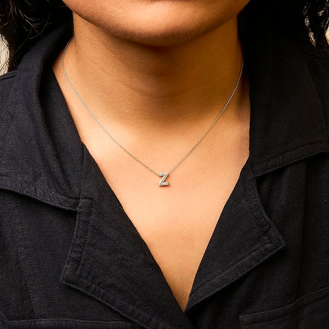 10K Yellow Gold Diamond Accent "Z" Initial Bubble Pendant Necklace For Sale - Image 4 of 5