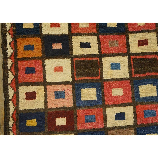 1920s Multicolor Checks Tribal Antique S. Persian Gabbeh Rug ( 3'9" X 6'1 Handknotted Wool Carpet For Sale - Image 4 of 6