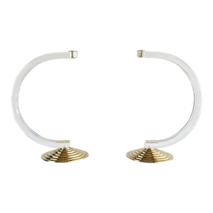 Mid-Century Modern Lucite and Brass Candle Holder Pair