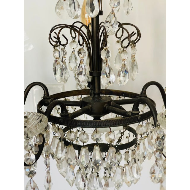 French Antique Cut Crystal brass chandelier multitier 5 arms 6 lights.