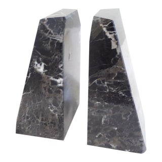 Vintage Black Marble Bookends a Pair For Sale