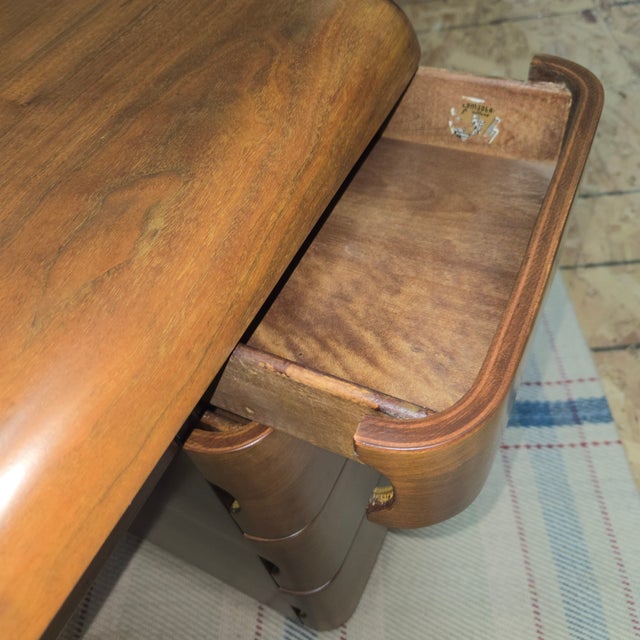 Wood Paul Goldman Rare Art Deco Streamlined Walnut/Veneer Plywood Pedestal Desk For Sale - Image 7 of 18