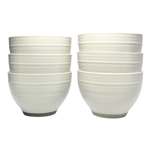 Bee & Willow “Milbrook, White” Set of 6 Ceramic Coupe All Purpose Bowls For Sale