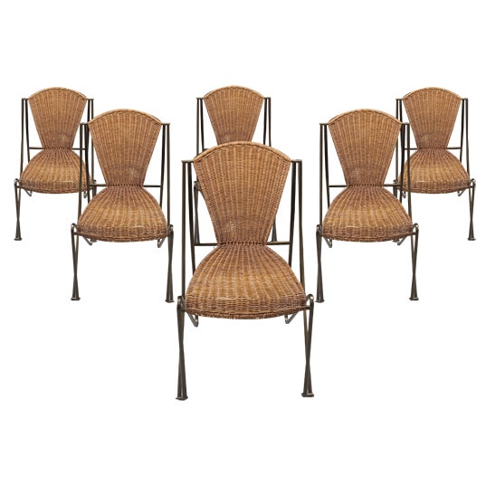 Vintage Abanica Chairs in Wicker by Oscar Tusquets for Aleph, 1990s, Set of 6 For Sale