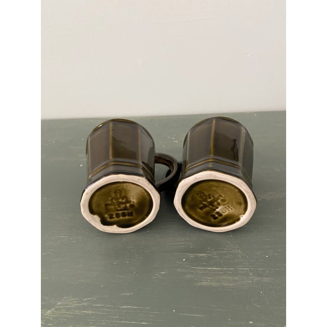 Mid-Century Modern Vintage Olive Green Glazed Coffee Mugs- Set of 2 For Sale - Image 3 of 4