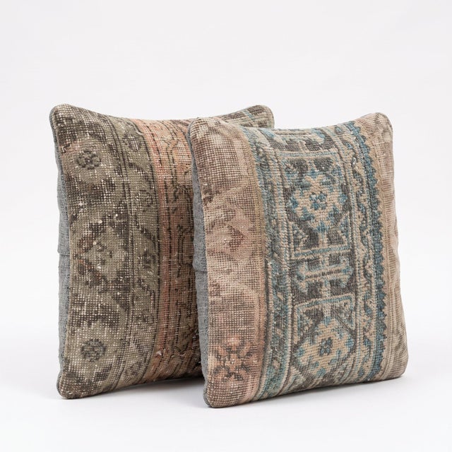 Boho Chic Blue Oushak Rug Pillow Cover 20'' X 20'' - Set of Two For Sale - Image 3 of 4