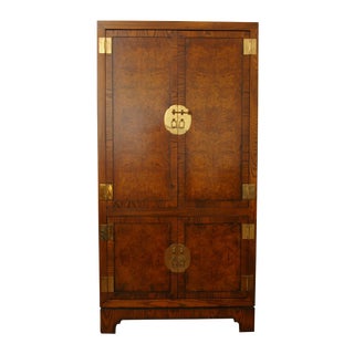Asian Style Burled Front Armoire For Sale