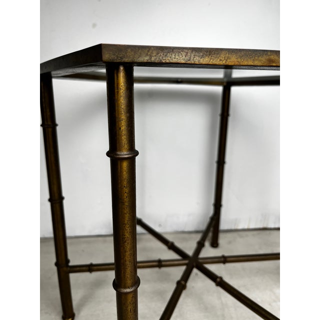 Metal Vintage Mastercraft Brass Hexagonal Faux Bamboo Side Table For Sale - Image 7 of 11