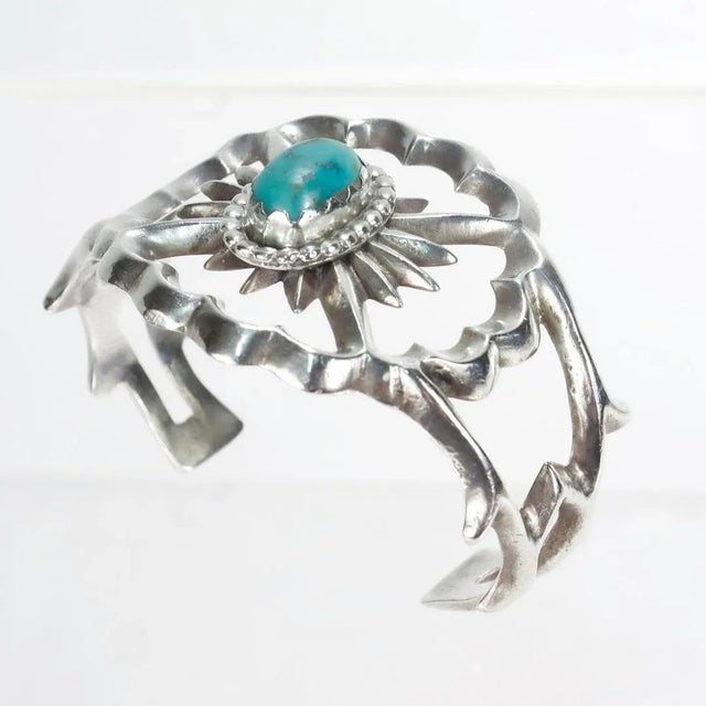 Vintage Native American Navajo Silver & Turquoise Cuff Bracelet For Sale In Philadelphia - Image 6 of 11