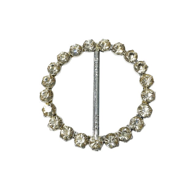 Vintage Silver Tone Round Buckle With Large Round Clear Rhinestones For Sale In New York - Image 6 of 6