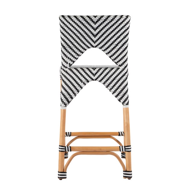 Wood Creanly 25.25 in. Seat Height Rectangular Rattan Counter Stool with Back, Black For Sale - Image 7 of 9