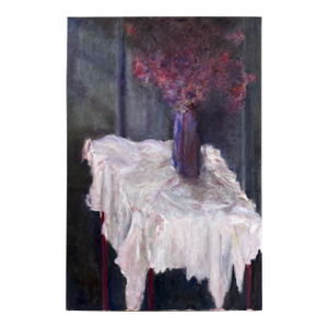“Still Life With White Linen” Impressionistic Oil on Canvas Painting by Jack Follmer -