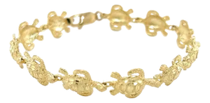 All Around Turtle Charm Link 14k Yellow Gold Bracelet