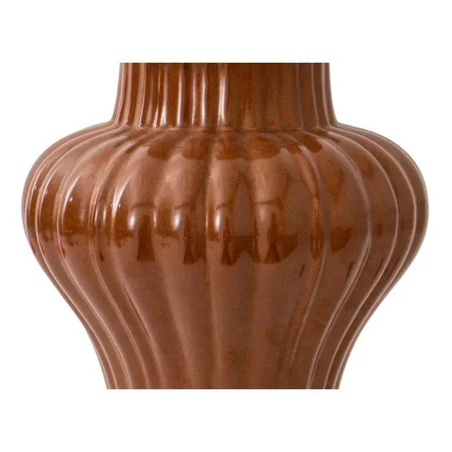 Art Deco Pair of Christopher Spitzmiller Style Chocolate Brown Ceramic Lamps For Sale - Image 3 of 4
