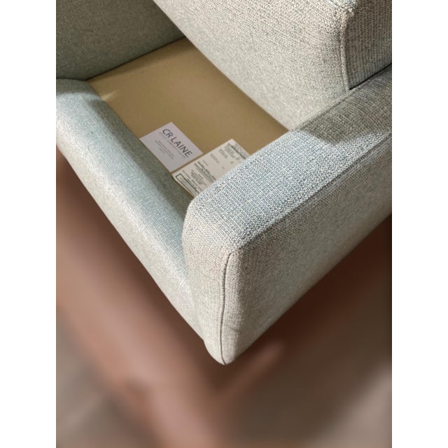 C. R. Laine Kendrick Swivel Chair 545-05sw Upholstered in a Soft, Neutral Toned Thibaut Everly Spa Blue Fabric For Sale - Image 15 of 18