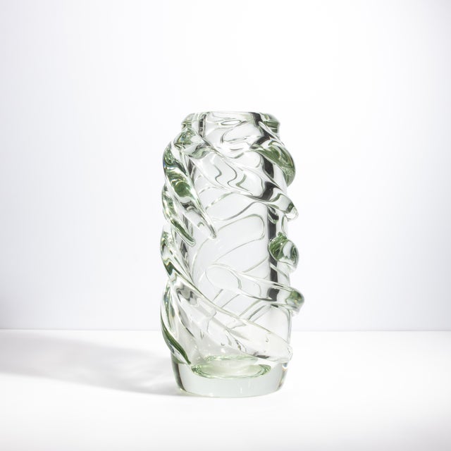 Hand Blown Murano Vase Gomitolo in Clear With a Hint of Green For Sale - Image 4 of 11