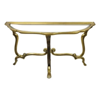 Vintage Italian Hollywood Regency Brass Base Glass Top Console Sofa Hall Table For Sale