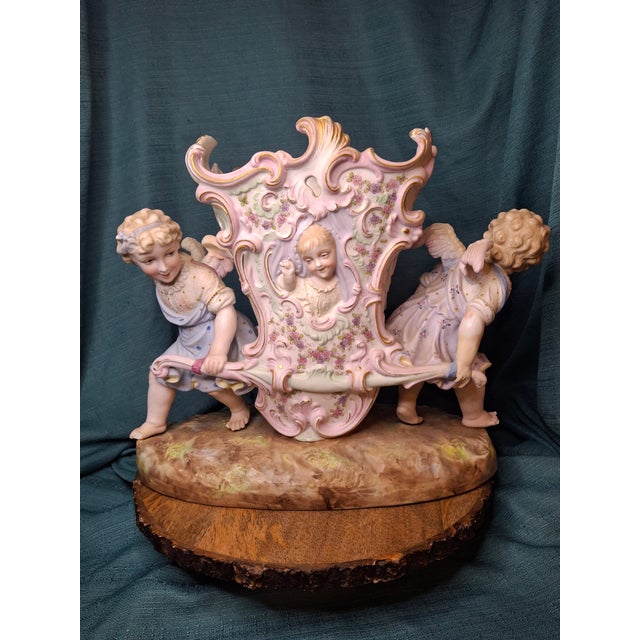 Antique Heubach Bisque Porcelain Centerpiece Cherub Figural Large Vase Mold 173 For Sale - Image 17 of 18