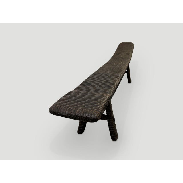 Contemporary Andrianna Shamaris Impressive Hand Carved Espresso Stained Teak Bench or Chaise For Sale - Image 3 of 6