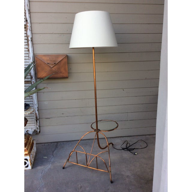 Mid 20th Century French Copper Floor Lamp Magazine Holder and Drinks