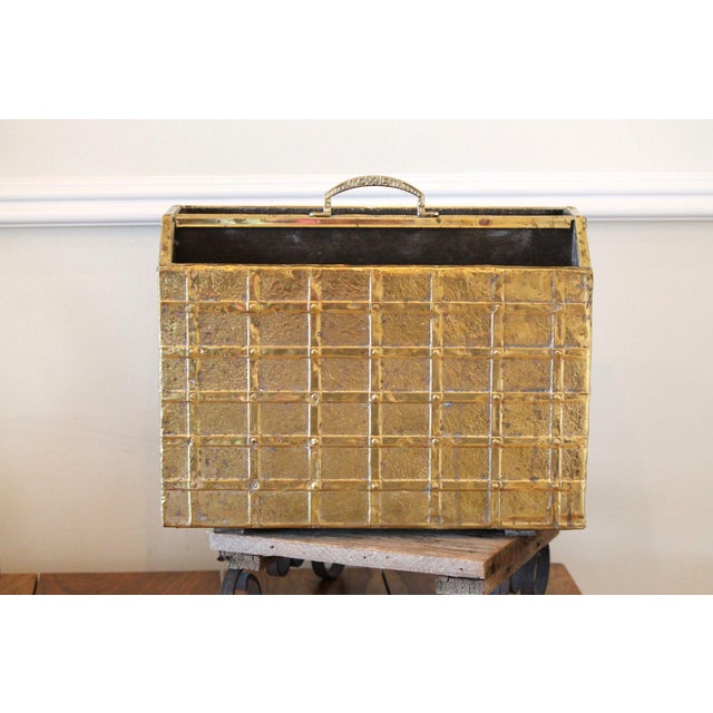 Vintage Brass and Wood Magazine Rack For Sale - Image 4 of 10