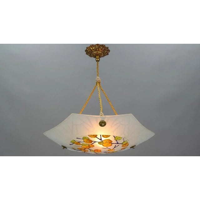 Art Deco Enameled and Frosted Glass Pendant Light from Loys Lucha, 1930s For Sale - Image 10 of 18