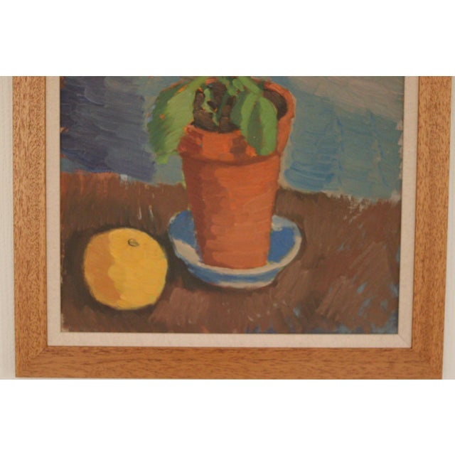 Olax, Blue Flower and Citrus, 1950s, Oil on Panel, Framed For Sale - Image 8 of 15