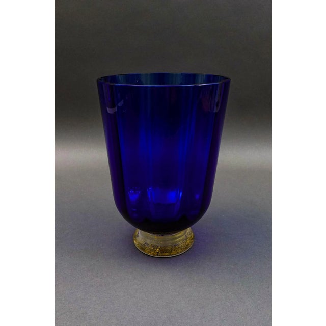 Mid-Century Modern Mid 20th Century Nason Moretti Signed Murano Italy Blue Aventurine Gold Glass Vase For Sale - Image 3 of 10
