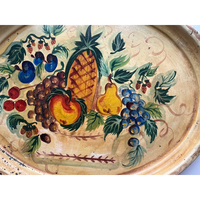Vintage Folk Art Oval Tole Tray With Fruit For Sale In Raleigh - Image 6 of 7