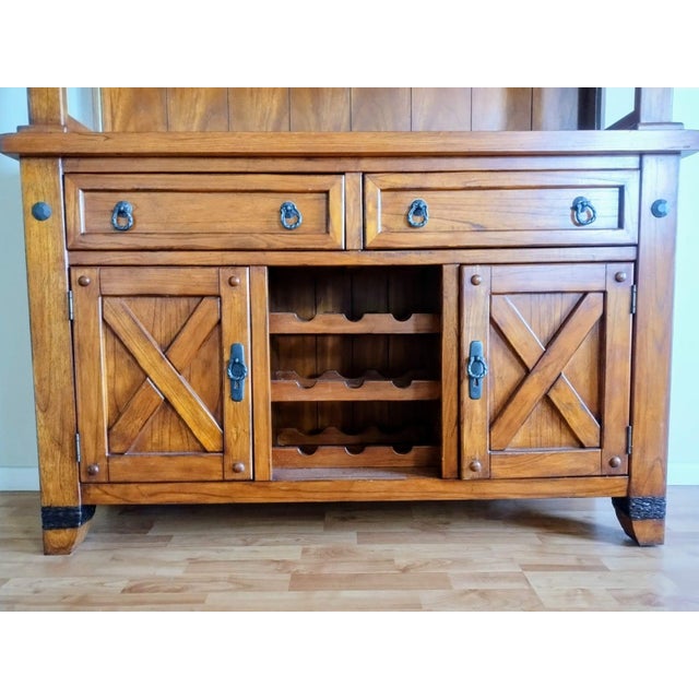 Wooden Storage Cabinet and Illuminated Display Case, Featuring a Wine Rack, Drawers, and Doors For Sale In West Palm - Image 6 of 13
