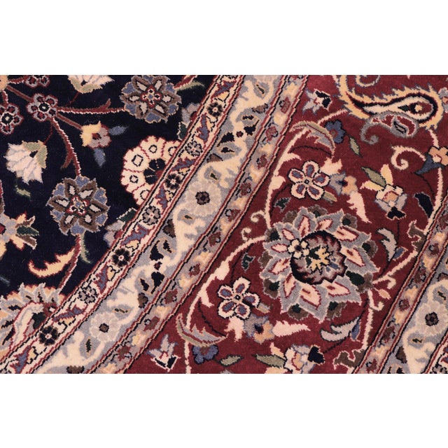Shabby Chic 1990's Floral Pak-Persian Blue/Red Wool Round Rug- 8'1'' X 8'1'' For Sale - Image 4 of 9