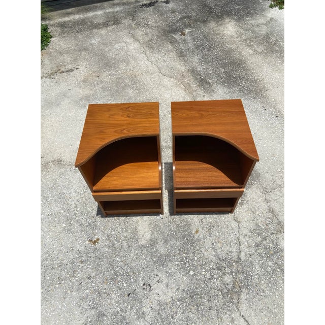 Wood Pair of Danish Modern Curved Two-Tier Nightstands For Sale - Image 7 of 13
