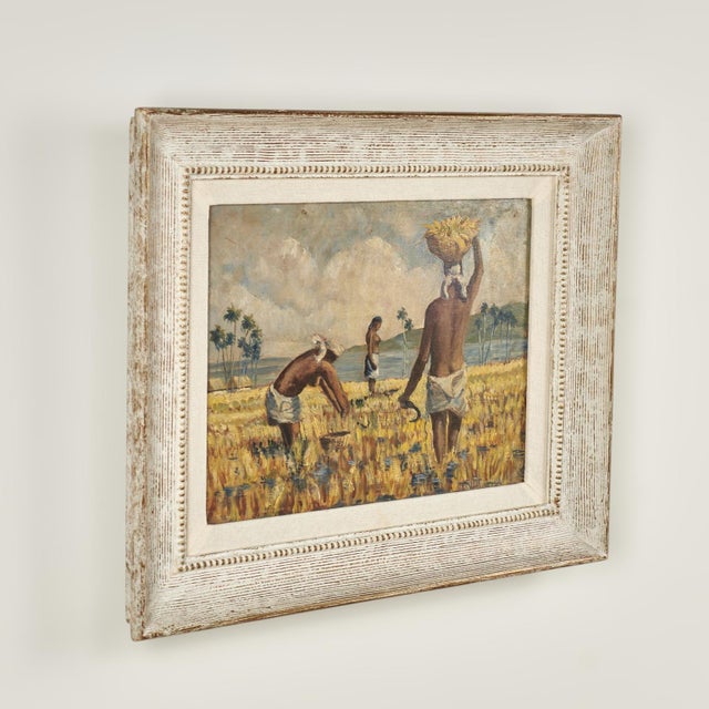 Pair of Tropical Haitian Paintings of Haitians at Work by Werner Jaegerhuber For Sale - Image 10 of 18