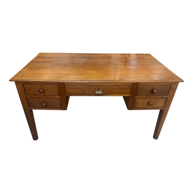 Five-Drawer Desk in Oak, 1950 For Sale